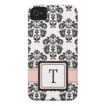 Couverture noire rose décorée d'un monogramme de c coques iPhone 4