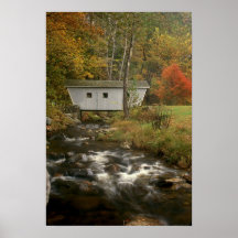 Covered Bridge and Autumn Stream Kent Falls CT Posters