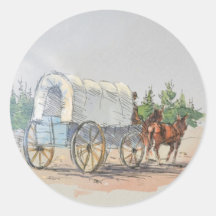 COVERED WAGON by SHARON SHARPE Round Stickers