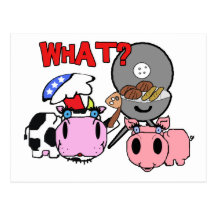 Cow and Pig Schnozzles Barbecue BBQ Cartoon Post Card
