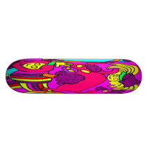 Cow/Bull and Girls Childrens Cartoon, in Pinks/Red Skateboard
