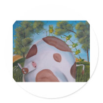 COW & FROGS ROUND STICKER