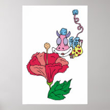 Cow Girl and Flower Posters