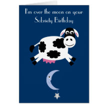 Cow Jumping Over The Moon Sobriety Birthday Card