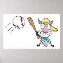 Cow Play Baseball Print
