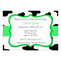 Cow Print Green Baby Shower or Birthday Invitation invitations