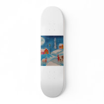 cow sheep winter snow scene folk art skate board deck