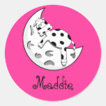 Cow Sleeping On The Moon Personalized Name Gift Round Sticker