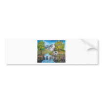 Cow waterfall folk art oil painting by G Bruce Bumper Sticker