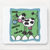 Cow with Coffee Cup  bordered mmm...coffee and cre Mouse Mat