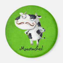 Cow with Moustaches Fridge Magnet