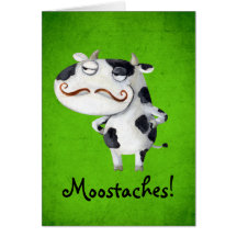 Cow with Moustaches Greeting Cards