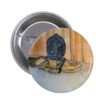 Cowboy boots with spurs pinback button