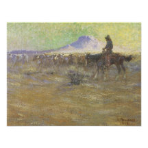 Cowboy Herding Cattle on the Range by Lon Megargee Custom Invitations