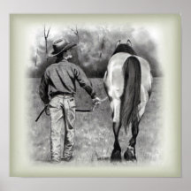 Cowboy & Horse: Realism Graphite Pencil: Poster