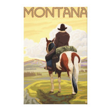 Cowboy & HorseMontanaVintage Travel Poster Stretched Canvas Print
