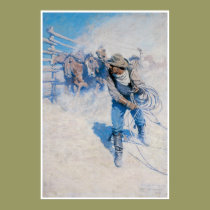 Cowboy lassoing a horse, 1904 posters