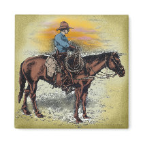 Cowboy n Sunset Fridge Magnet