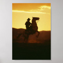 Cowboy on Rearing Horse Print
