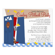 Cowboy Potluck Party Personalized Invites