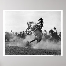 Cowboy sur cheval sauvage s'opposant affiches