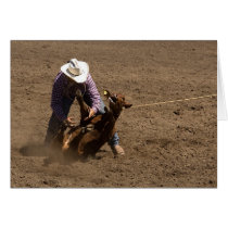 Cowboy ties a calf cards