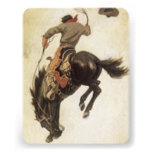 Cowboy vintage sur un cheval s'opposant de Bronco Bristol