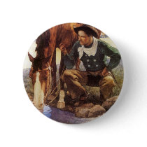Cowboy Watering His Horse by NC Wyeth Buttons