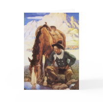 Cowboy Watering His Horse by NC Wyeth Greeting Card