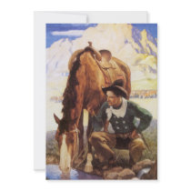 Cowboy Watering His Horse by NC Wyeth Invitations