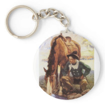 Cowboy Watering His Horse by NC Wyeth Keychain