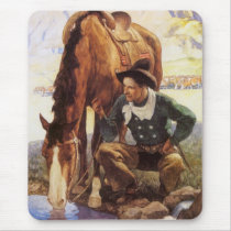 Cowboy Watering His Horse by NC Wyeth Mouse Pads