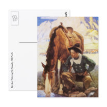 Cowboy Watering His Horse by NC Wyeth Postcard
