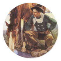 Cowboy Watering His Horse by NC Wyeth Sticker