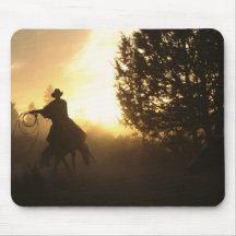 Cowboy with Lasso in Sunset Mouse Mat