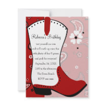 Cowgirl Boot Birthday Personalized Invitation