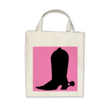 Cowgirl Boot Silhouette on Pink Tote Bag