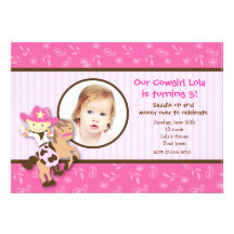 Cowgirl Cow girl western photo birthday invitation