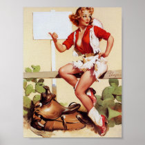Cowgirl Hitch a Ride Pin Up Poster