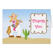 Cowgirl Horse Birthday Party Thank You Card