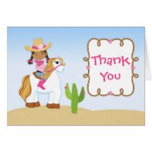 Cowgirl Horse Birthday Party Thank You Card