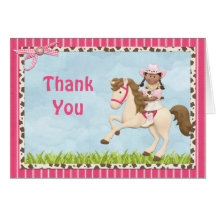 Cowgirl Horse Birthday Party  Thank You Greeting Cards