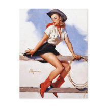 Cowgirl on a Fence Pin-Up Post Cards