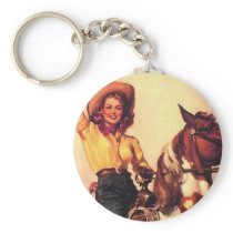 Cowgirl on Her Horse Keychains