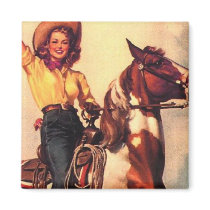 Cowgirl on Her Horse Refrigerator Magnets