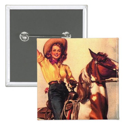 Cowgirl on Her Horse Pinback Buttons
