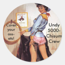 Cowgirl pinup round sticker