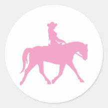 Cowgirl Riding Her Horse (pink) Round Sticker