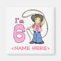 Cowgirl Roper 6th Birthday Fridge Magnet