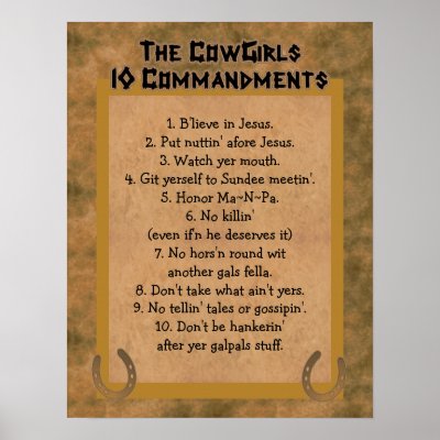 Cowgirls 10 Commandments POSTER Print by RanchLady